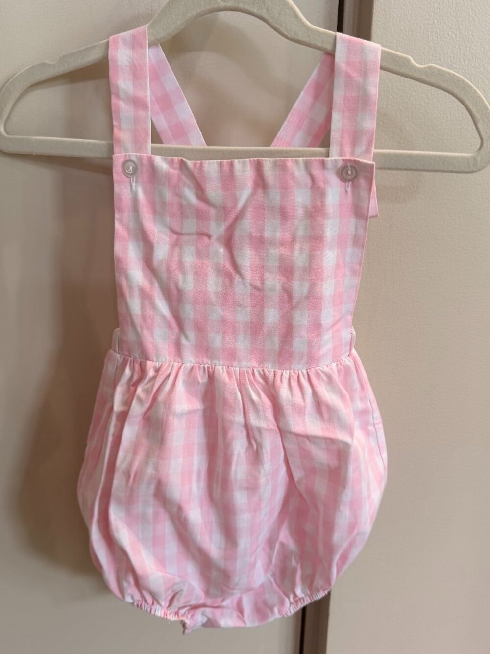 Stitchy Fish Pink Gingham Bubble Romper Girls 18 Months
